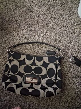 Coach Black and Tan Signature Pattern Shoulder Bag